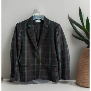 Vintage 90’s Corey Lynn Wool Blend Black Plaid Blazer Size 12